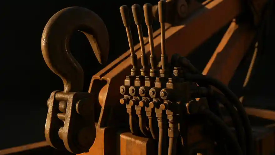 Tow truck hook and controls in detail, Anna, TX